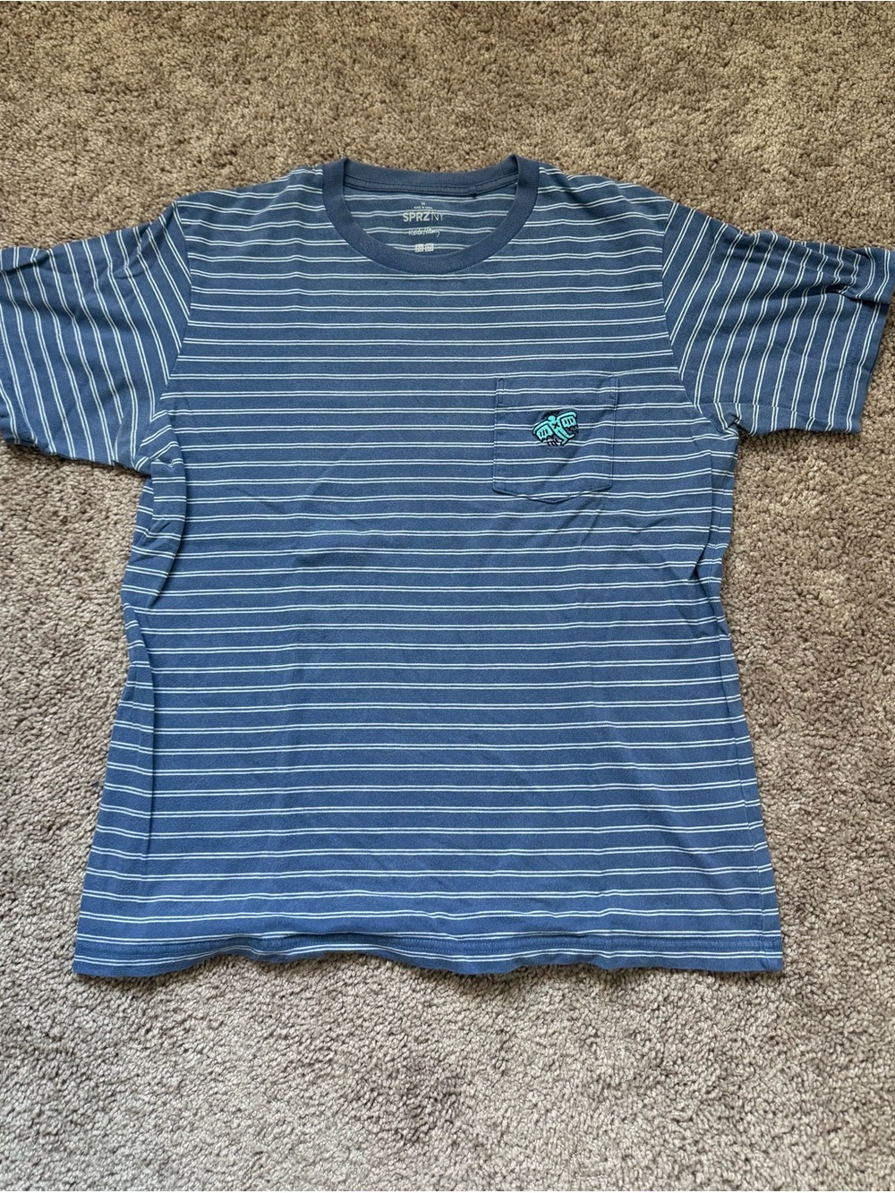 Uniqlo Blue Striped Short Sleeve Pocket Tee